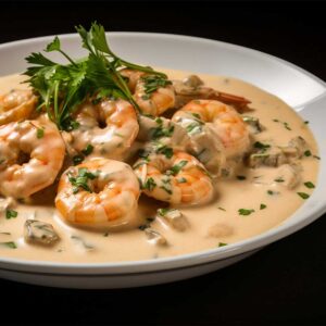 Creamy garlic prawns